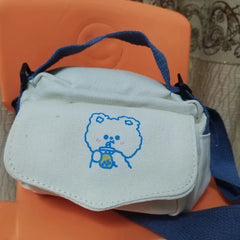 Girls Casual Drinking Bear Canvas Cross Body Bag Hand Bag With Adjustable Strap