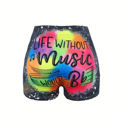 Letter Print Skinny Shorts for Women