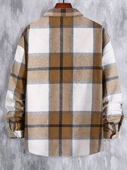 Plaid Print Men's Casual Button Up Long Sleeve Shirt With Pockets