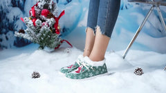 Women's Winter Snow Boots Snowmen Snowflakes Plus Plush Lace-up Flat Skateboa