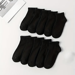 10 Pairs Solid Sports Socks Women's Crew Short Stockings & Hosiery