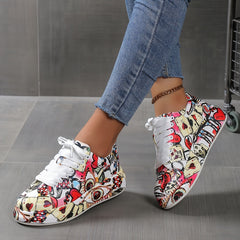 Graffiti Pattern Platform Thick Sole Skate Shoes