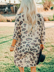 Leopard Print Long Length Open Front Cardigan Fall Winter Coat