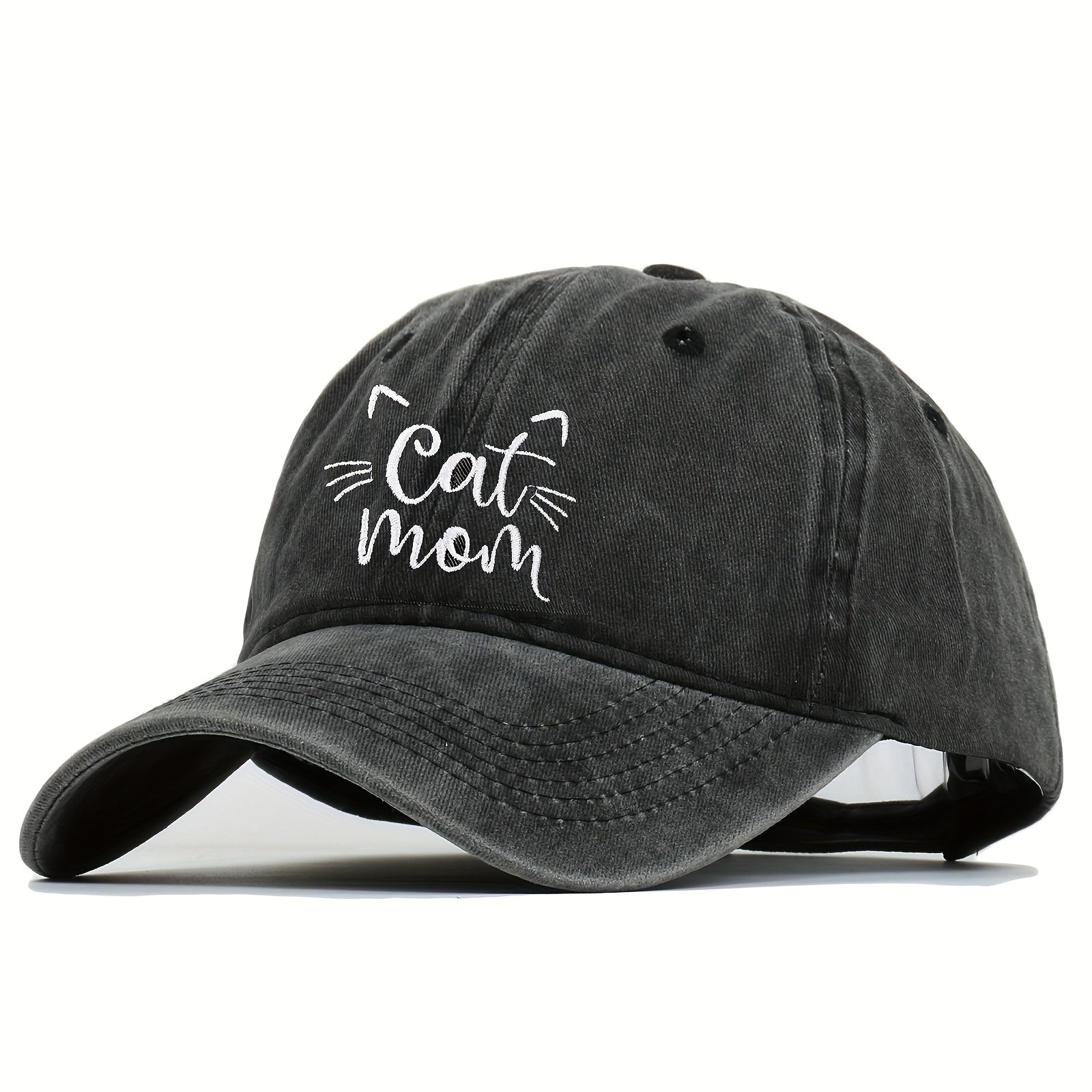 Cat Mom Baseball Cap Cotton Distressed Dad Hat for Women