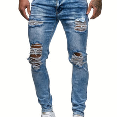 Slim Fit Ripped Jeans Mens Distressed Denim Pants