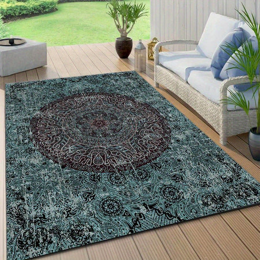 Vintage Boho Area Rug Distressed Non-slip TPR Base Soft Polyester Fiber Mat