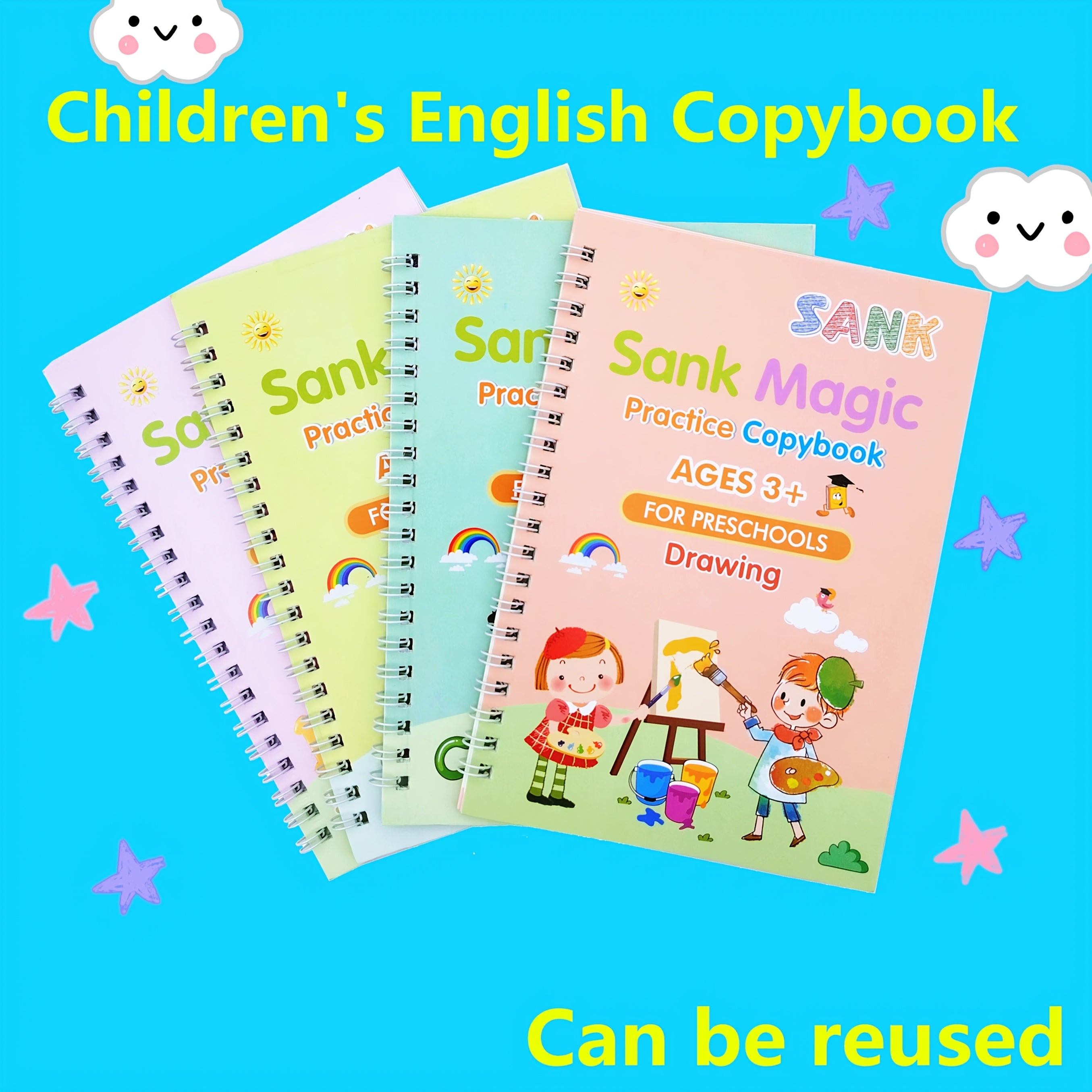 Calligraphy Practice Set: 4 Books, 5 Refills, Pen Holder, Magic Stickers