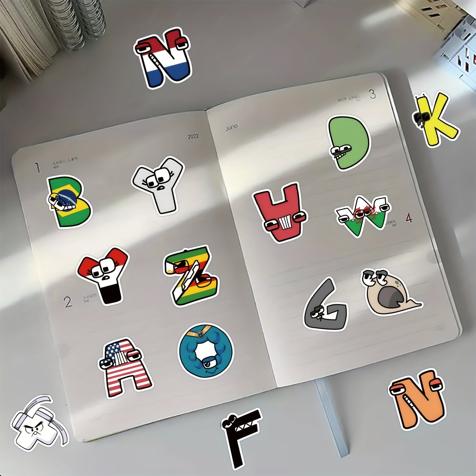 50pcs Cartoon Alphabet Stickers Waterproof Vinyl Sticker Packs for Kids