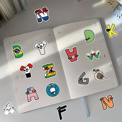 50pcs Cartoon Alphabet Stickers Waterproof Vinyl Sticker Packs for Kids