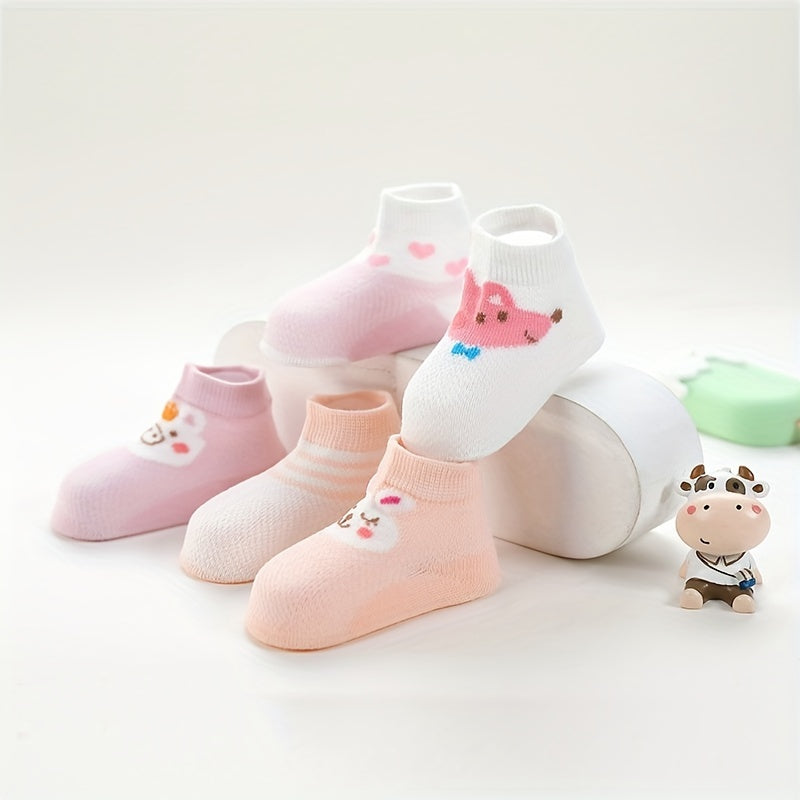 5 Pairs Cotton Cartoon Animal Mesh Socks For Newborn Baby Toddler Girls