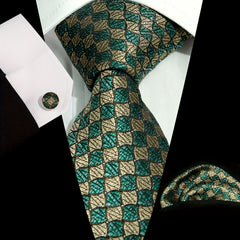 Men's Tie Set Plaid Striped Necktie Pocket Square Cufflinks Set