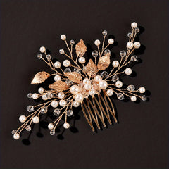 Bridal Wedding Pearl Crystal Hair Comb Silvery Leaf Shape