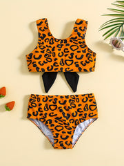 2pcs Leopard Print Top & Shorts Bikini Tankini Swimsuit Set