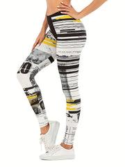 Sexy Stripe Print Leggings High Waist Slim Leggings Women's Clothing