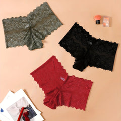 Floral Jacquard Lace Panties Plus Size 3 Pack Medium Stretch Underwear Set