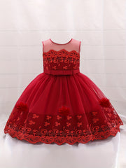 Girl's Princess Dress Embroidered Lace Flower Puffy Dress