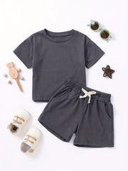2pcs Boys Cotton T-Shirts & Drawstring Shorts Set Summer Clothes