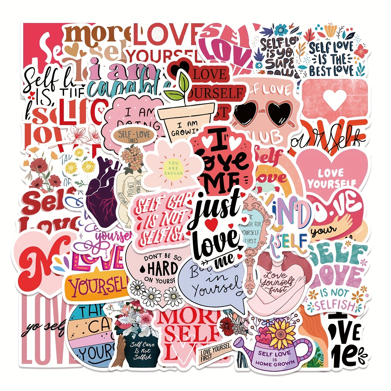 50pcs Self Love Motivational Graffiti Stickers for Laptop Water Bottle Luggage