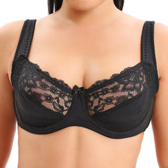 Lace Patterned Sheer Bow Bra Soft Comfort