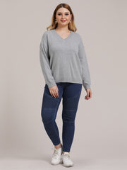 V Neck Knitwear Women's Long Sleeve Sweater