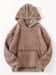 Solid Kangaroo Fuzzy Hoodie Long Sleeve Hoodies Sweatshirt Women's Clothing