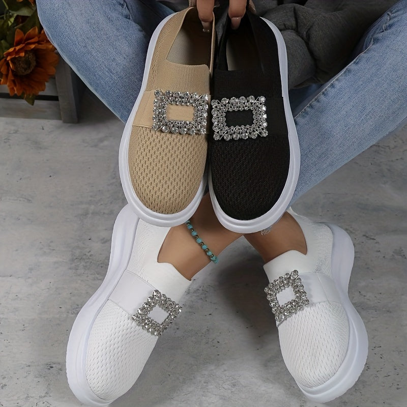 Women's Slip On Platform Shoes with Rhinestone Decor