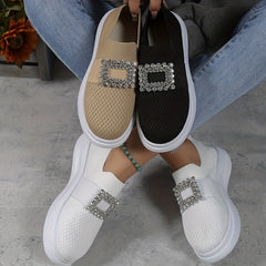 Women's Slip On Platform Shoes with Rhinestone Decor