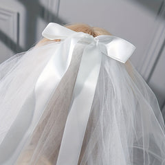 Short Satin Bow Knot Bridal Veil with Comb