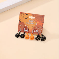 3 Pairs Halloween Pumpkin Spider Web Orange Earrings Set