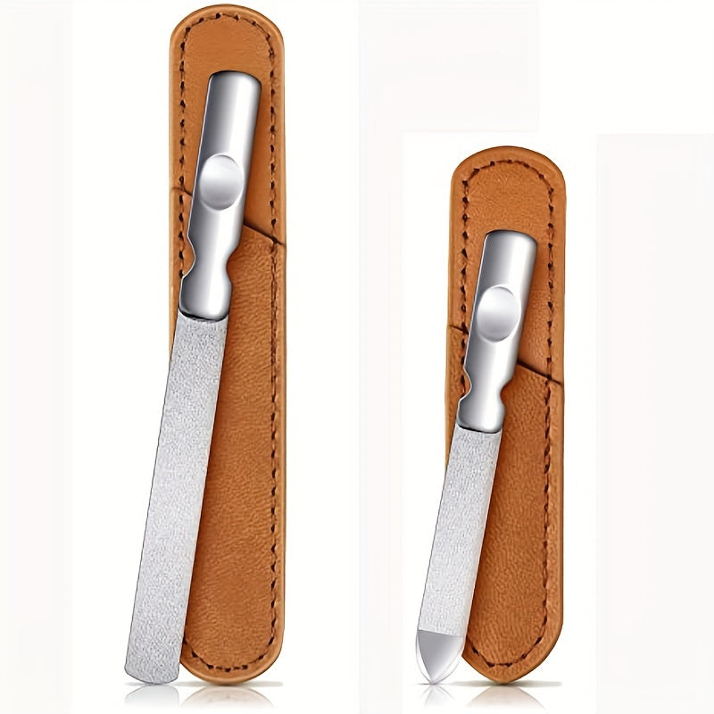 Anti Slip Stainless Steel Nail File with Leather Case