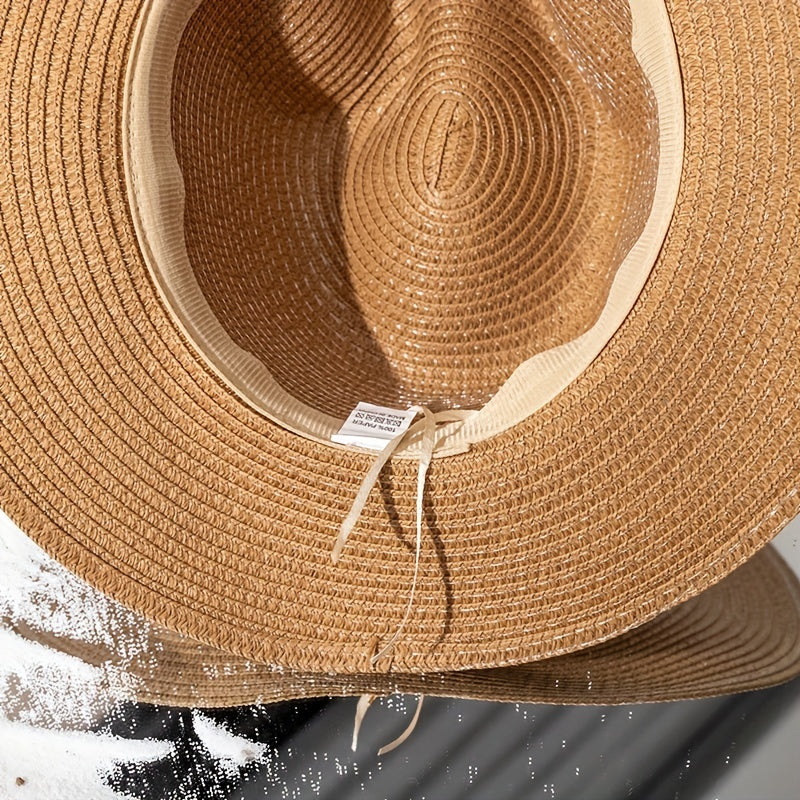 Vintage Sun Hat Khaki Jazz Fedora Cap Straw Hats Outdoor Travel Beach Cap