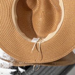 Vintage Sun Hat Khaki Jazz Fedora Cap Straw Hats Outdoor Travel Beach Cap