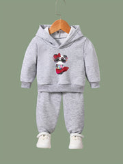 Happy Bowknot Panda Print Hoodie & Pants Set for Girls