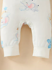 Baby Girls Elephant Print Short Sleeve Romper Jumpsuit