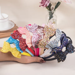 5pcs Girls Glitter Bow Head Hoops Hairbands Hair Accessories Set