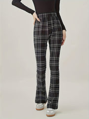 Plaid Print High Rise Fitness Flared Leg Trousers