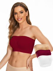 Women's Plus Size Tube Bra Set 3 Pack, Contrast Mesh Strapless Bandeau Bra Set