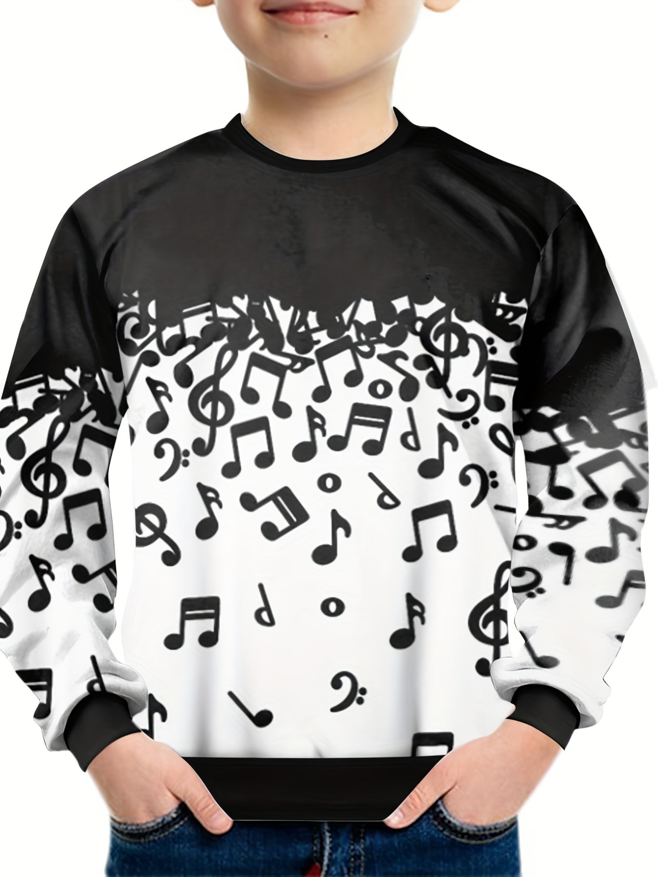 Teens 3D Musical Notes Sweatshirt Casual Pullover Street Wear