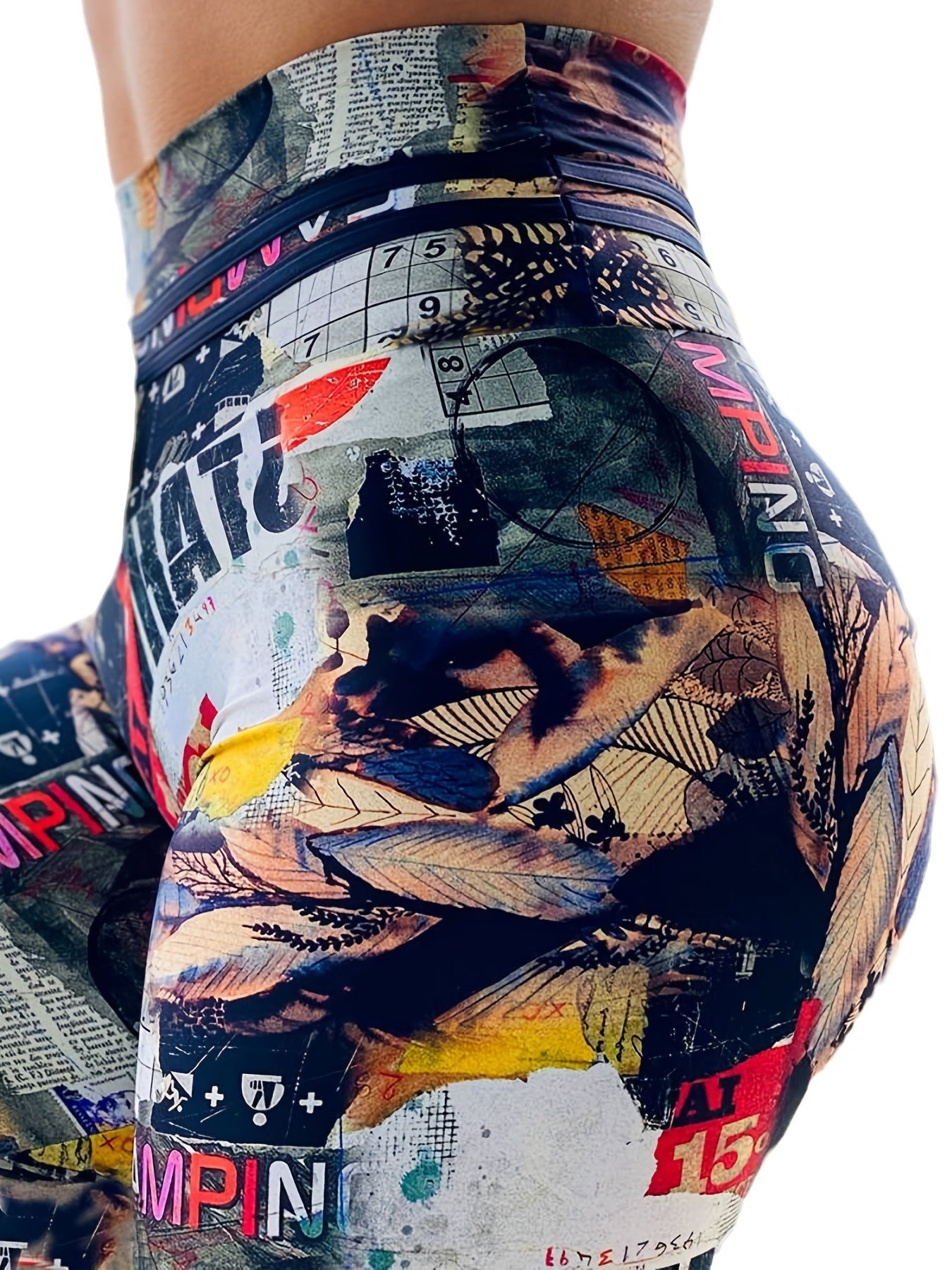 Vintage Lips Print Sports Leggings High Elastic Fitness Running Pants