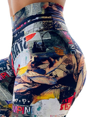 Vintage Lips Print Sports Leggings High Elastic Fitness Running Pants