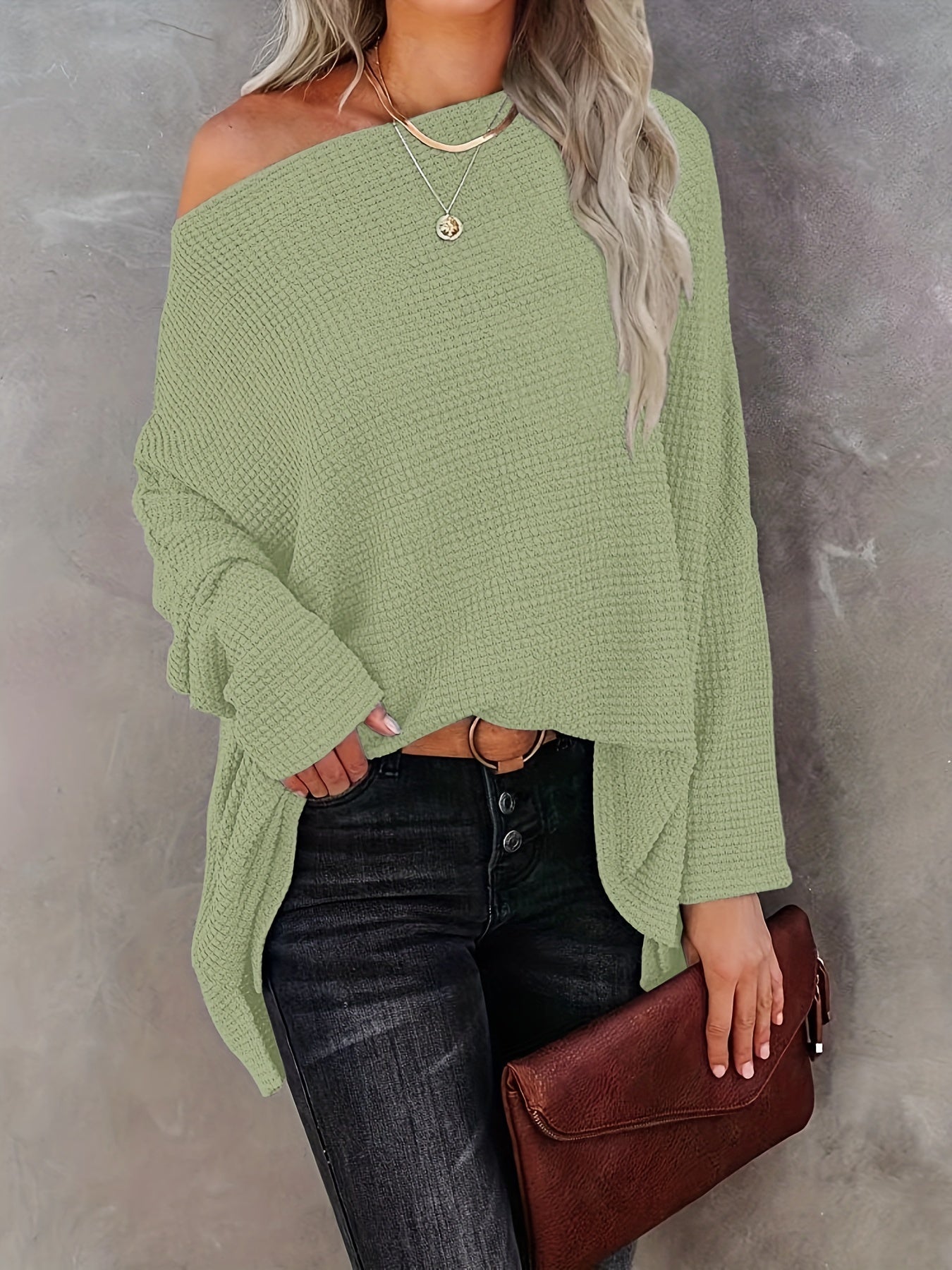 Off Shoulder Bat Sleeve Knitted Sweater Top