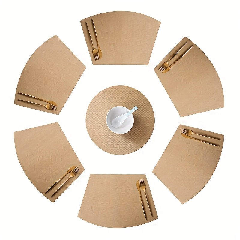 7pcs Waterproof Placemats Set of 6 Fan Shaped & 1 Round