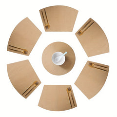 7pcs Waterproof Placemats Set of 6 Fan Shaped & 1 Round