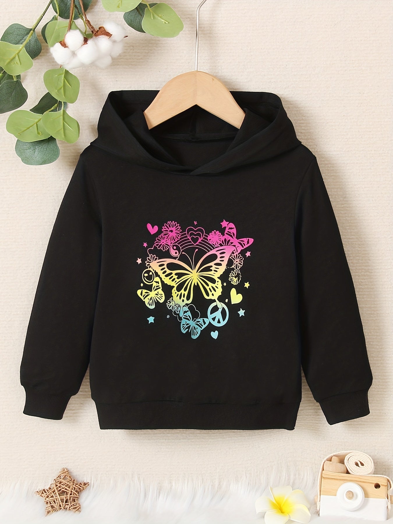Ombre Butterfly Graphic Hoodie For Kid Girls Long Sleeve Sweatshirt