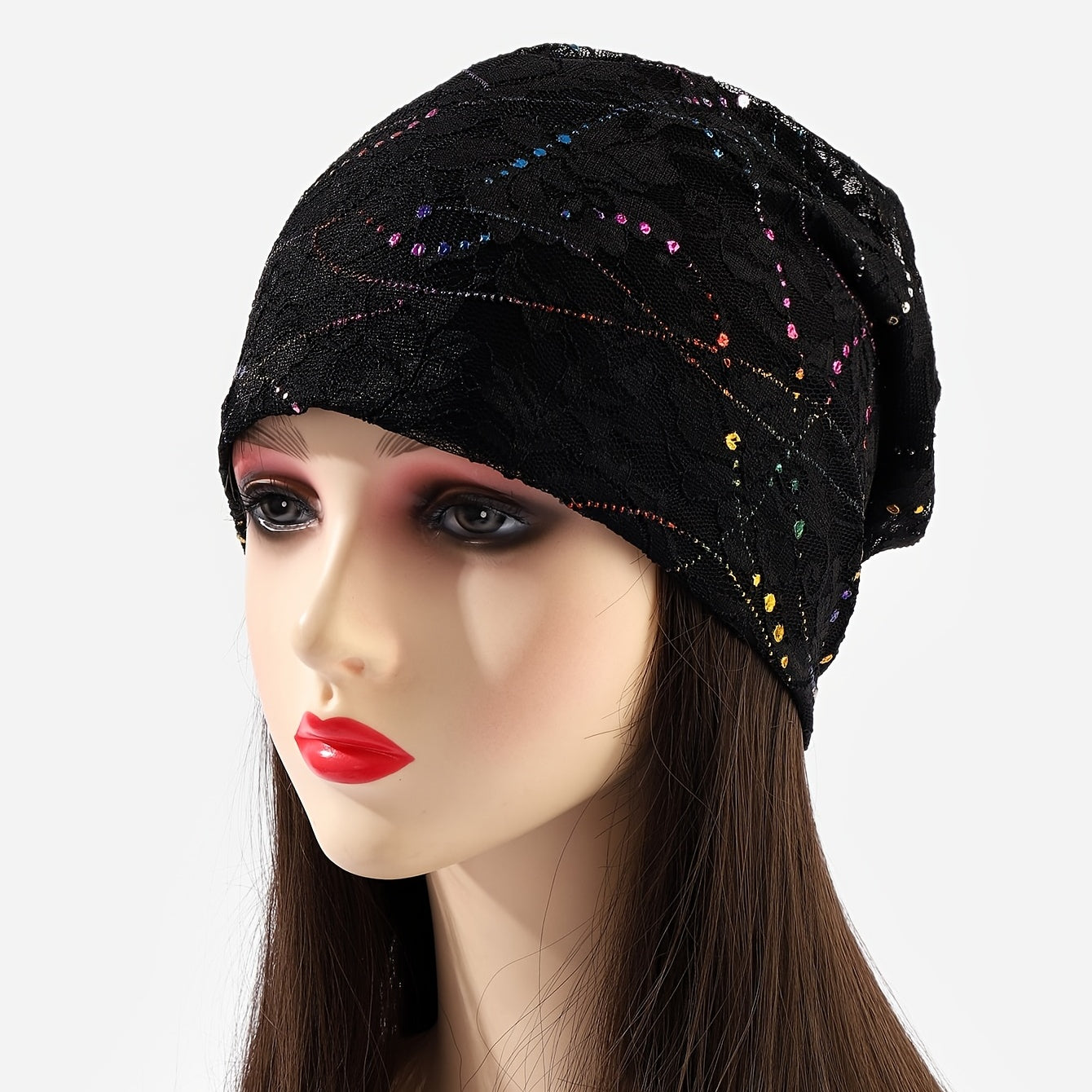 Sequin Lace Beanie Solid Skull Cap Turban Lightweight Chemo Hats For Women