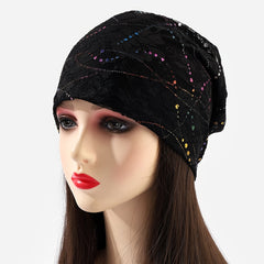 Sequin Lace Beanie Solid Skull Cap Turban Lightweight Chemo Hats For Women