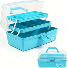 1pc Three Layer Storage Box With Tray Plastic Portable Folding Tool Box
