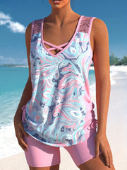 Boho Tankini Set Women's Plus Tropical Print Swimsuit Two Piece Set