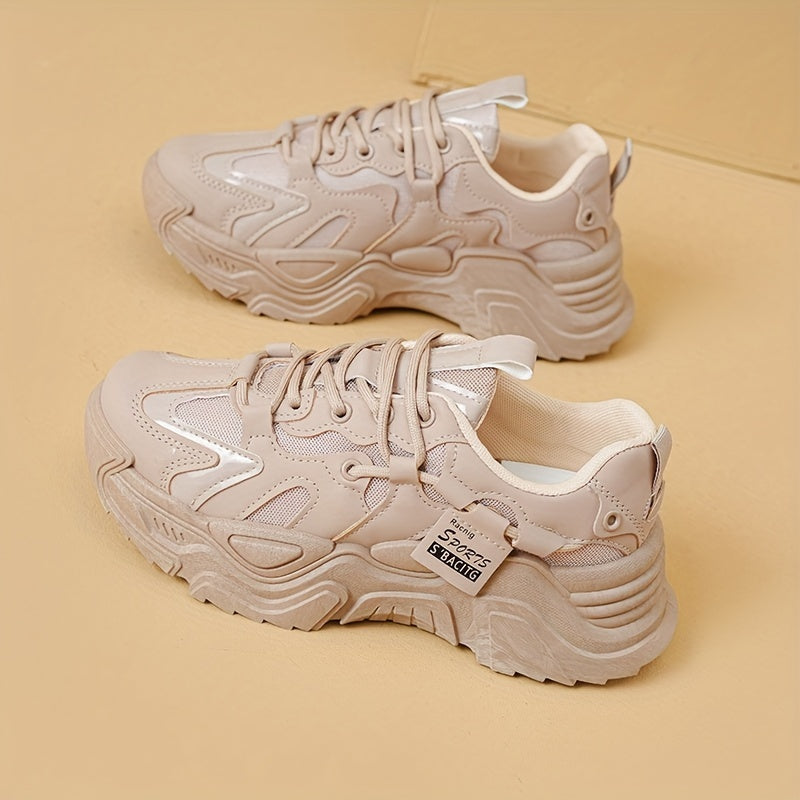Women's Retro Platform Sneakers Lace-Up Casual Dad Shoes