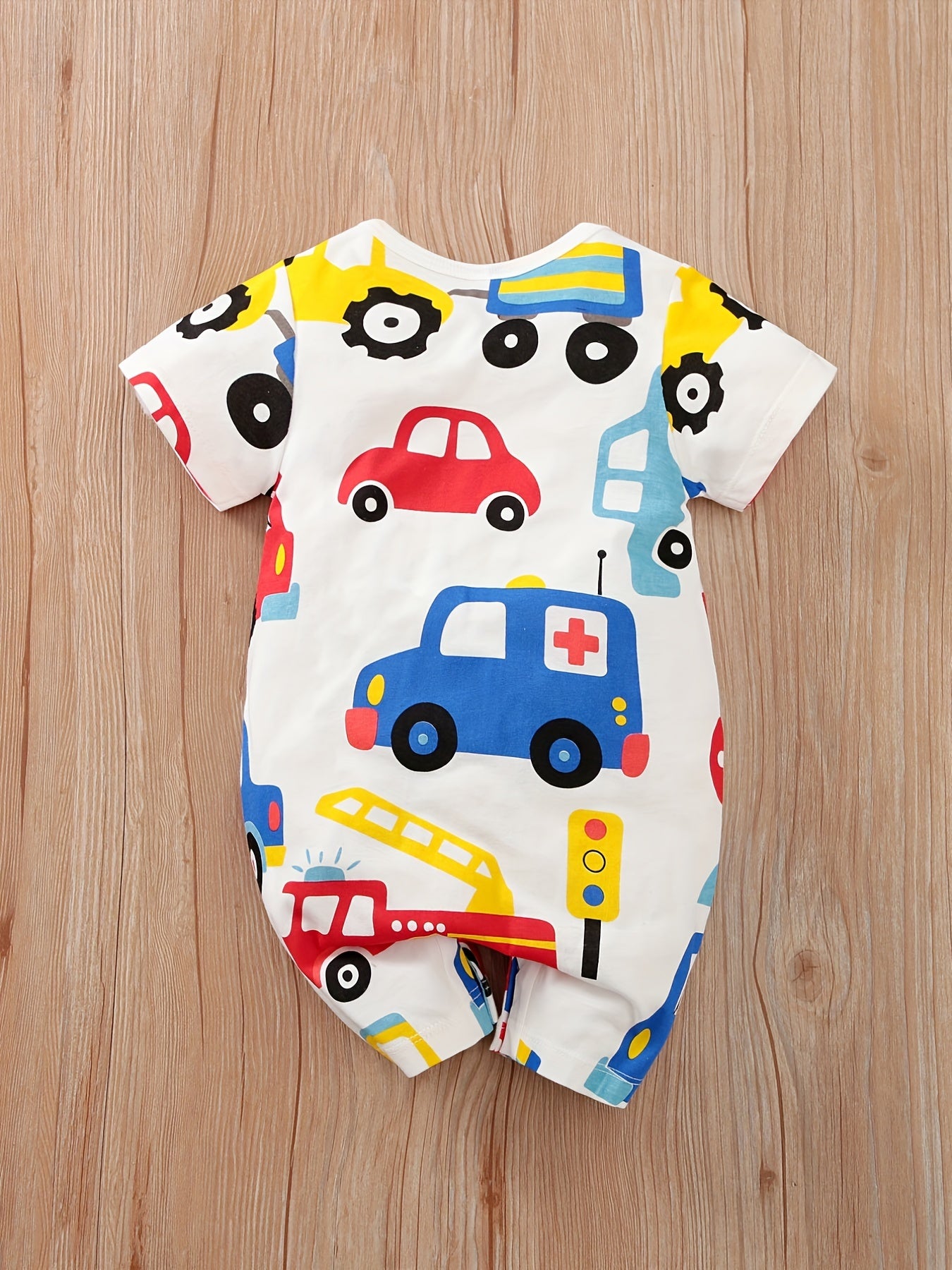 Baby Boys Car Graphic Print Cotton Romper